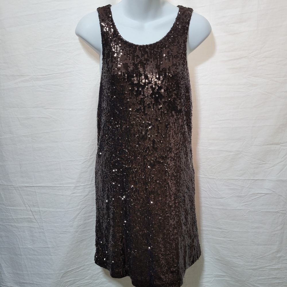 Tory Burch Sequin Sleeveless Brown Formal Guest Cocktail Mini Dress Size XS